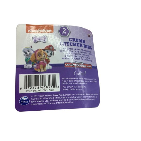 Nickelodeon Paw Patrol Bibs Set Of 2 With Crumb Catcher Pink & Multicolor Hearts - Picture 4 of 6